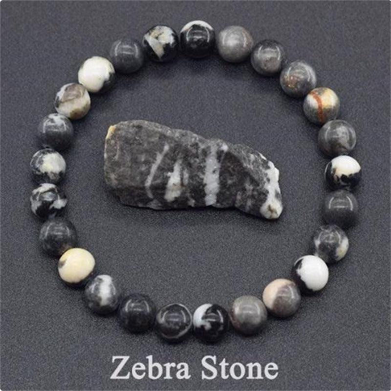 Detailed view of the Zebra Stone bracelet, capturing the natural contrast of black and white stripes for a harmonious aesthetic.